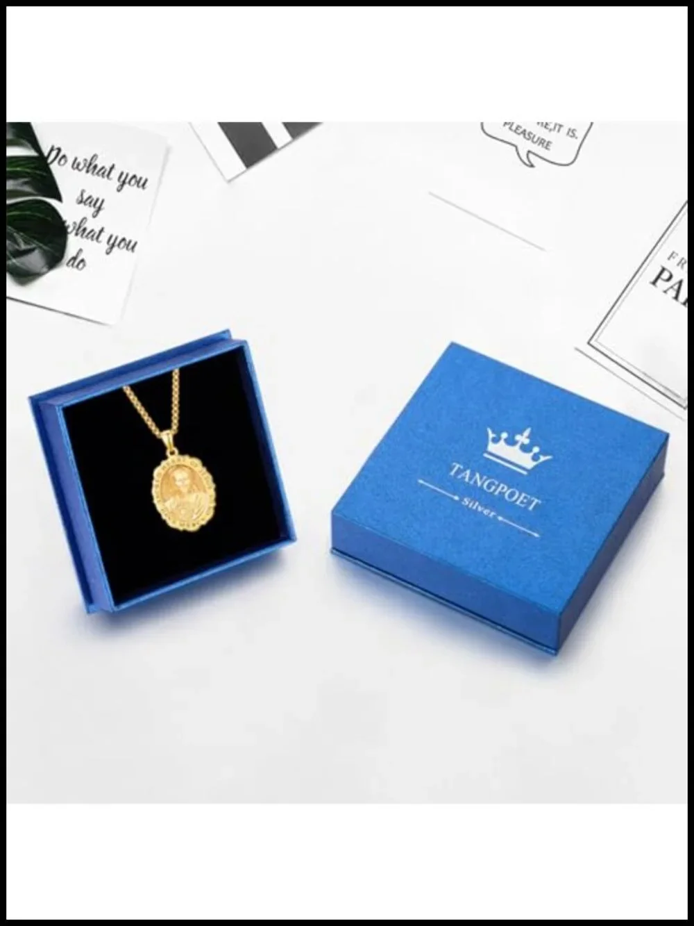 925 Sterling Silver 24K Gold Plated Saint Medal Pendant Necklace for Women Men